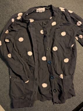 Black Cardigan with White Polka Dots Size Small